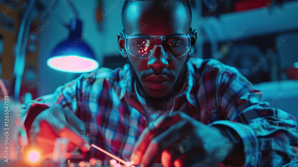 Engineer Working on Electronic Circuitry in a Technological Laboratory Environment
Engineer Working on Electronic Circuitry in a Technological Laboratory Environment