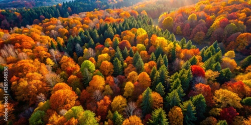 Wallpaper Mural Aerial Drone Shot: Autumn Forest Canopy, Vibrant Orange & Yellow Leaves Torontodigital.ca