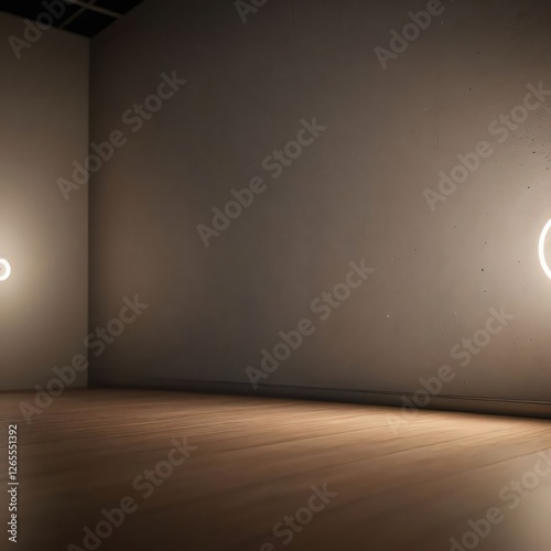 Wallpaper Mural Abstract Interior Space with Circular Light Fixtures and Light Particles in Dim Ambient Illumination Torontodigital.ca