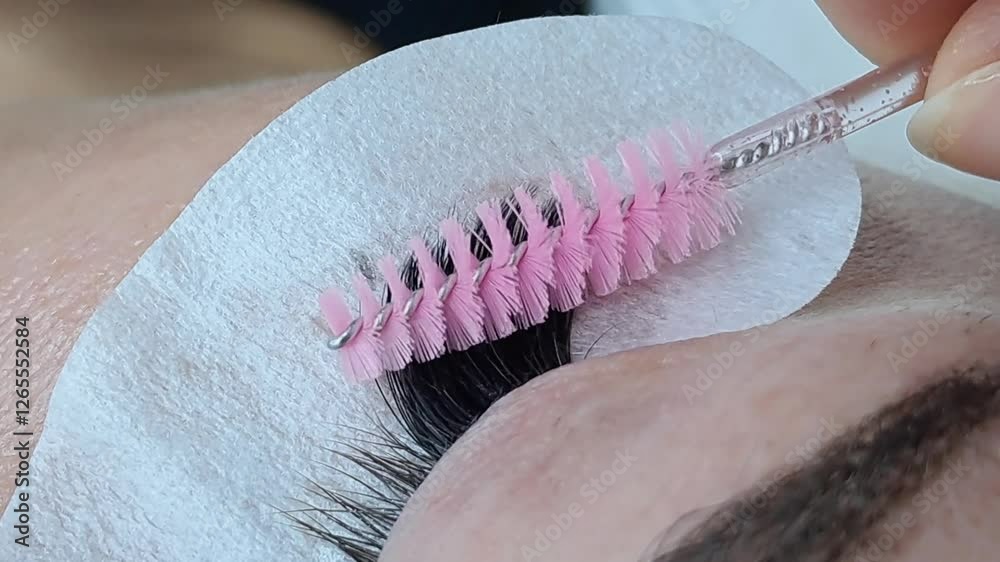 Close up of eye with eyelash extensions ,beauty salon treatment ,2d volume, 3d volume, classical lashes,Russian volume,megavolume, new set.
