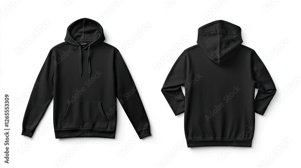 Front And Back View Of Black Hoodie Mockup On White Background Front And Back View Of Black Hoodie Mockup On White Background