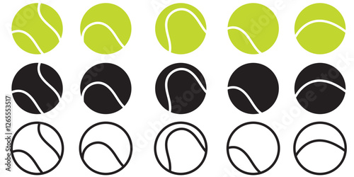 A Big set Flat Vector Tennis Ball Icon Set. Tennis Ball Design Template, Clipart for Sports Concepts, Competition Promotions, Advertisements, Graphics for a Tennis Event, Sports Content, Products, Log