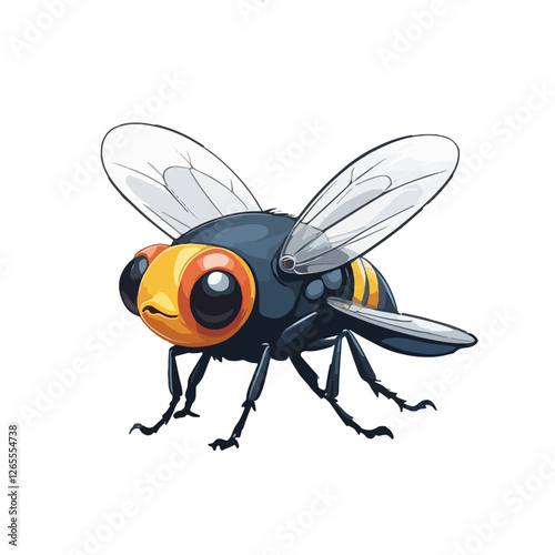 Colorful Cartoon Illustration of a Fly with Large Orange Eyes and Wings