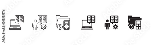 Business accounting icon set. Finance and calculation icons. Icons set contains symbol of accountant, salary, tax, billing, calculator, report, audit, balance, income, earnings, analysis, budget.
