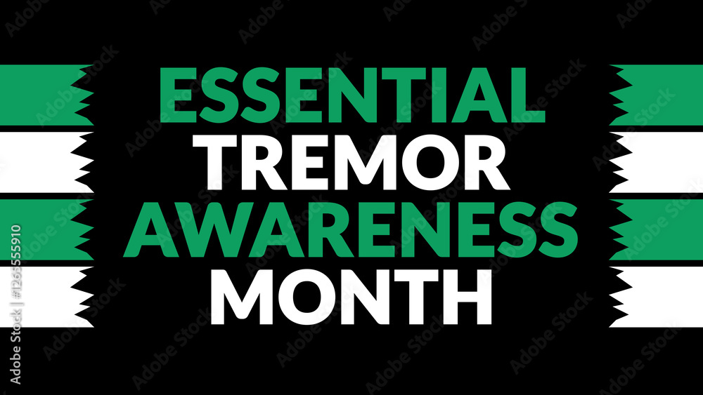 Fototapeta premium Essential Tremor Awareness Month text with side lines on a black background. Which is observed every year in March to celebrate and wish Essential Tremor Awareness Month.