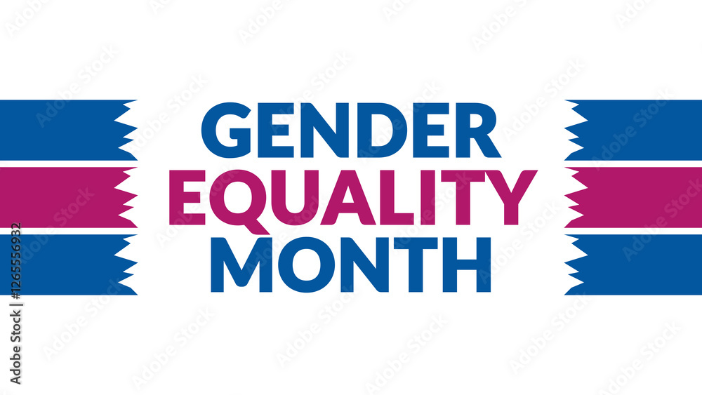 Gender Equality Month text with side lines on a White background. Which is observed every year in March to celebrate and wish Gender Equality Month. Gender Equality Month text with side lines on a White background. Which is observed every year in March to celebrate and wish Gender Equality Month.