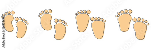 Foot prints icon set. Black baby footprints icon isolated on white.  1176