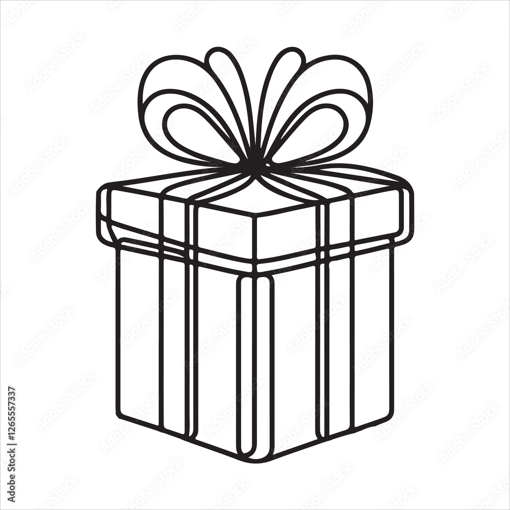 Single one line Continuous one line drawing of Holiday gift box icon silhouette on white background
Single one line Continuous one line drawing of Holiday gift box icon silhouette on white background