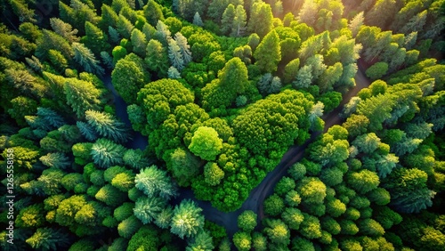Aerial View Heart Shaped Forest Lush Green Nature Conservation