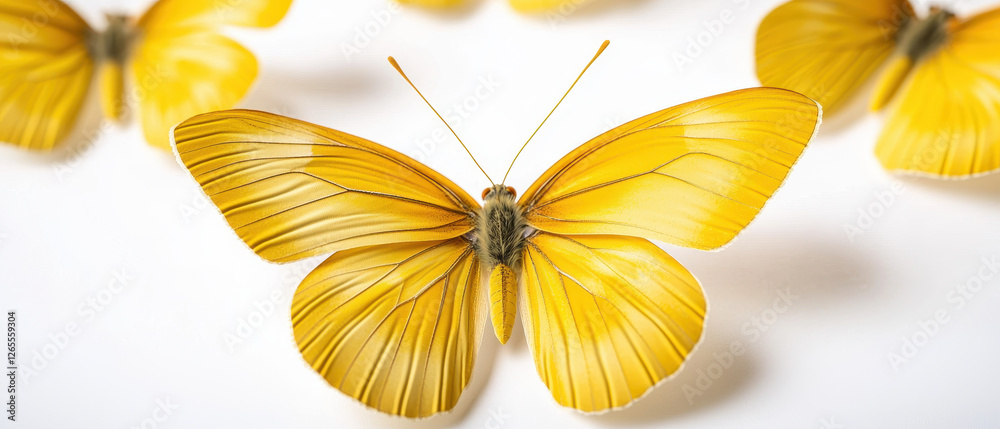 Obraz premium detailed close up of vibrant yellow butterflies showcasing their delicate wings and intricate patterns