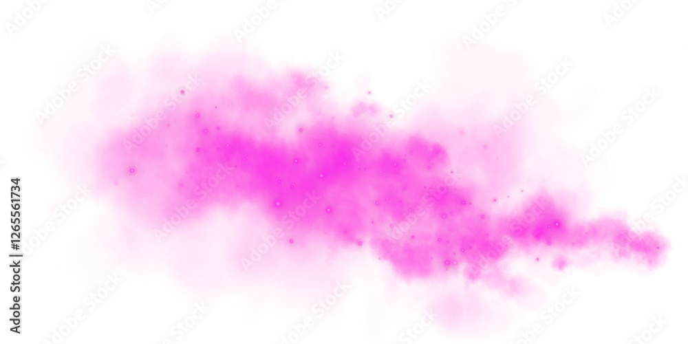 Fototapeta premium Fantastic pink smoke background. Magic pink smoke with glitter and small particles of twinkling stars. Fog with luminous particles. Pink vapor with stardust. Morning fog over land or water surface PNG