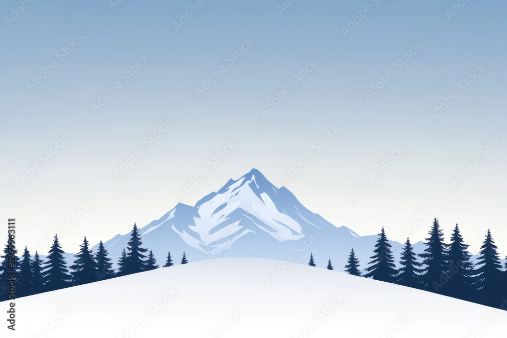 Fototapeta premium A mountain range with a snowy slope and a forest of pine trees