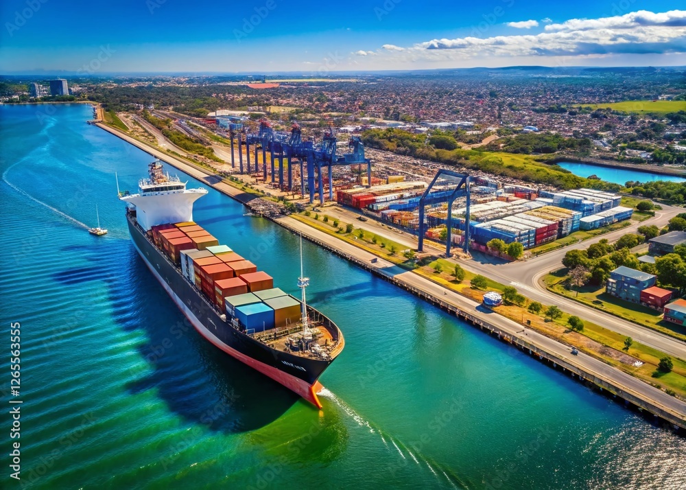 Obraz premium Aerial View of Cargo Ship in North Geelong, Victoria, Australia Harbor