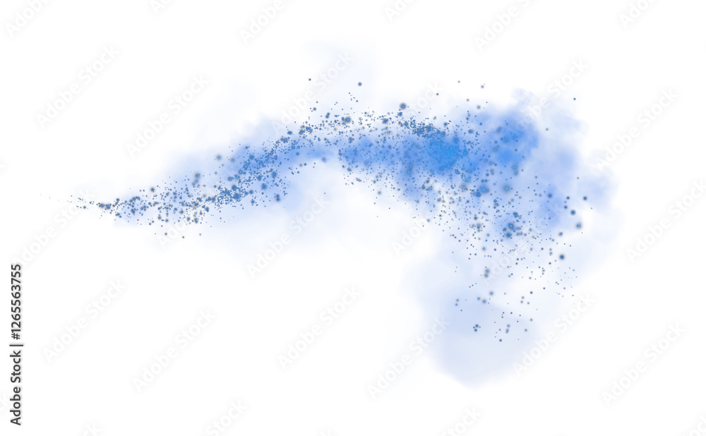 Obraz premium Fantastic blue smoke background. Magic blue smoke with glitter and small particles of twinkling stars. Fog with luminous particles. Blue vapor with stardust. Morning fog over land or water. PNG.
