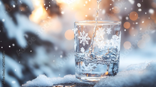 Wallpaper Mural Glass of Water with Snowflakes and Winter Background Scene Torontodigital.ca