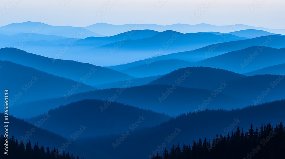 Obraz premium Serene Blue Mountains Landscape Under Misty Sky
