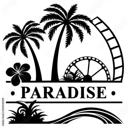 a festival island with palm trees vector illustration