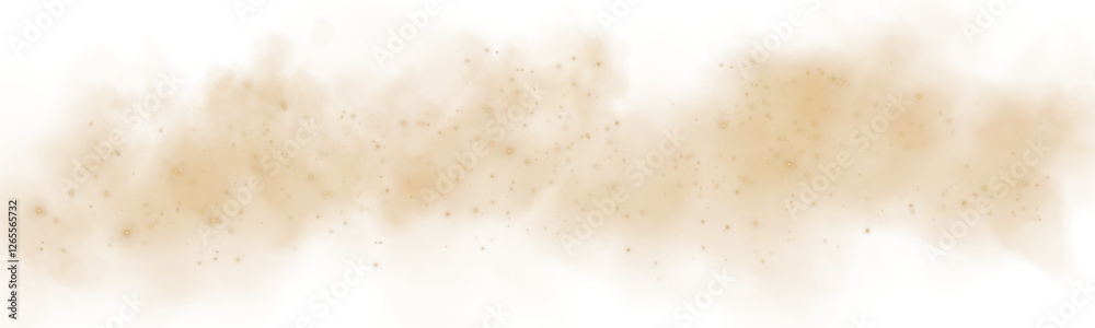 Fototapeta premium Fantastic golden smoke background. Magic golden smoke with glitter and small particles of twinkling stars. Fog with luminous particles. Yellow vapor with stardust. Morning fog over land or water. PNG