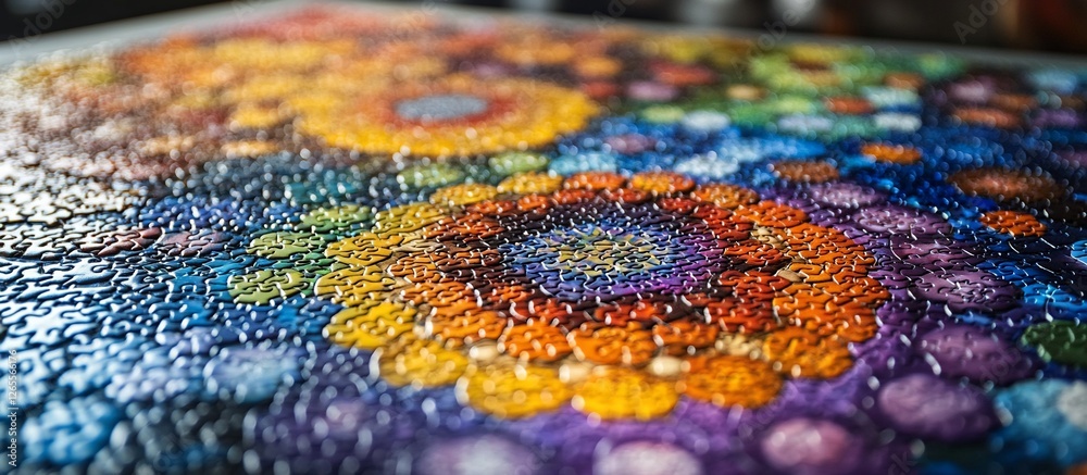 Obraz premium Vibrant close-up of a colorful, textured artwork featuring floral patterns and vivid colors