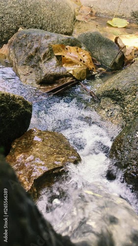 Close-up shot of a stormy stream stream