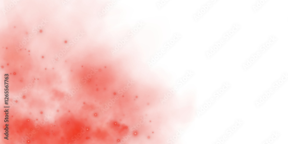 Obraz premium Fantastic red smoke background. Magic red smoke with glitter and small particles of twinkling stars. Fog with luminous particles. Red vapor with stardust. Morning fog over land or water. PNG.
