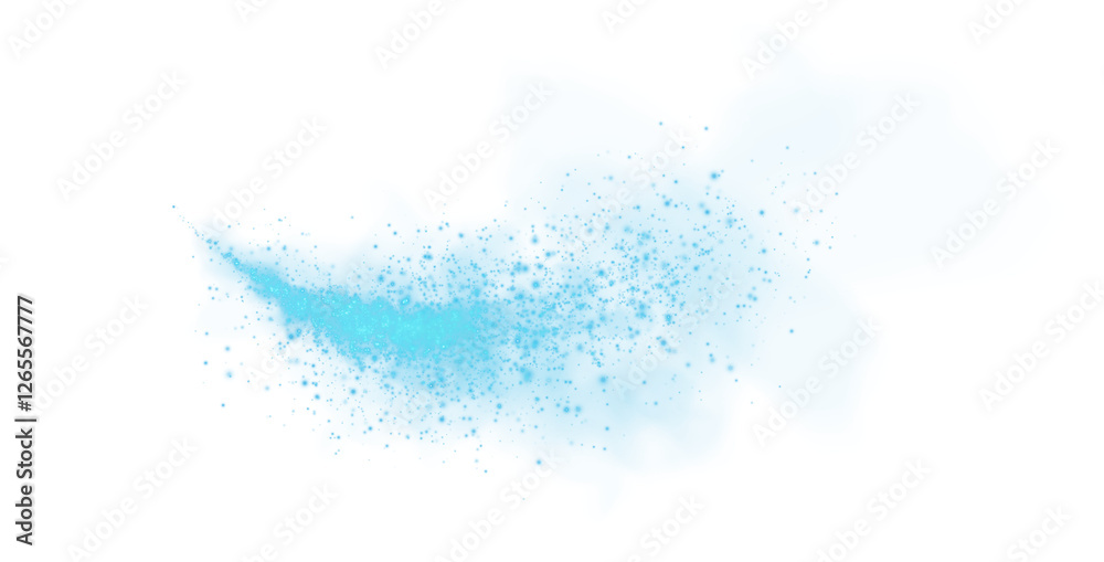 Obraz premium Fantastic blue smoke background. Magic blue smoke with glitter and small particles of twinkling stars. Fog with luminous particles. Blue vapor with stardust. Morning fog over land or water. PNG.