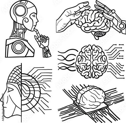 hand drawn artificial intelligence vector illustration technology computer future science sci-fi