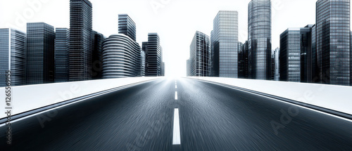 modern road leading to futuristic skyscrapers in cityscape