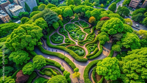Aerial View of Hibiya Park, Tokyo: Crazy Curled Ivy Roots - June 11, 2022 photo