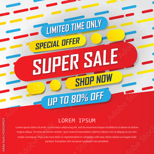 Super sale special up to 80% off. big sale, end of season special offer banner. sale banner template design background. vector illustration typography banner design concept.