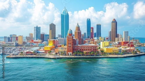 Wallpaper Mural Coastal city skyline aerial view, sunny day, harbor, tourism Torontodigital.ca