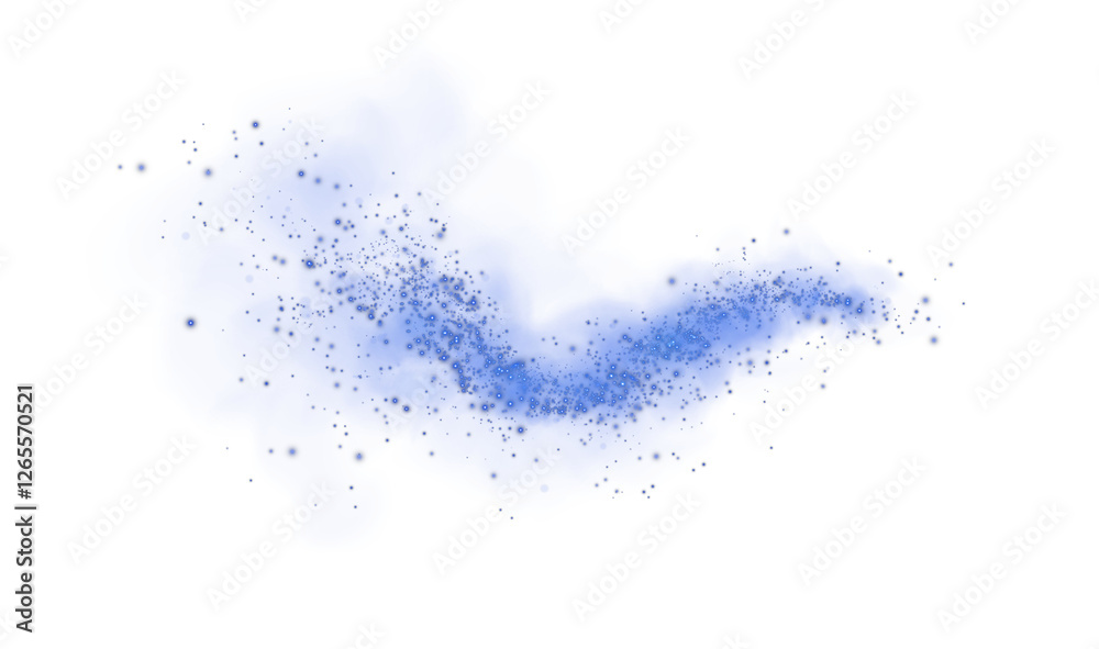 Obraz premium Fantastic blue smoke background. Magic blue smoke with glitter and small particles of twinkling stars. Fog with luminous particles. Blue vapor with stardust. Morning fog over land or water. PNG.