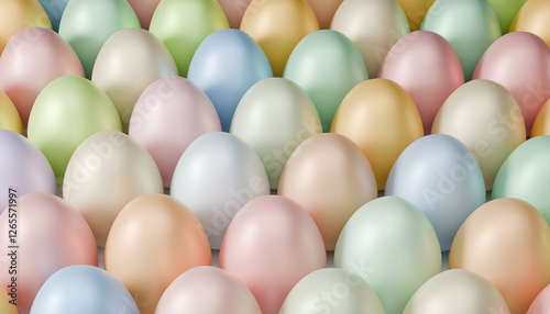 Color Easter eggs stand in a row. 3d render illustration