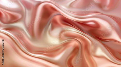 Soft, flowing satin fabric in shades of peach and cream, creating luxurious and elegant texture. gentle waves evoke sense of calm and sophistication
