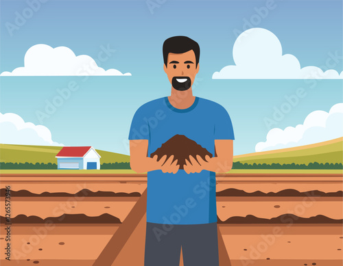 The fertile soil in the hands of a farmer is suitable for cultivation