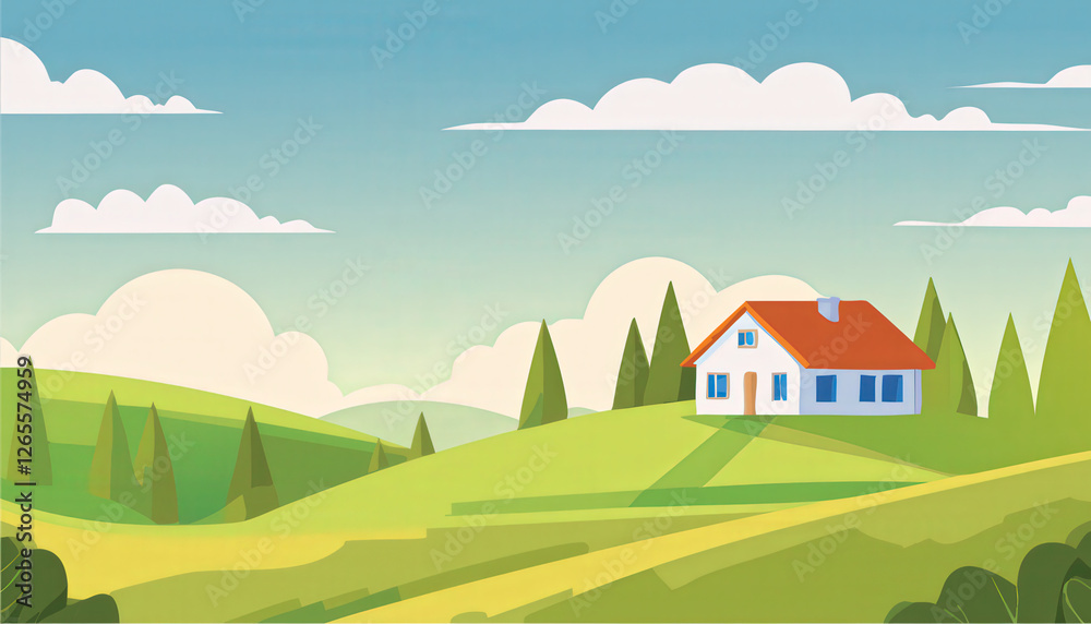 Fototapeta premium The enchanted house on the hill a serene retreat in nature's embrace the essence of tranquility and scenic beauty