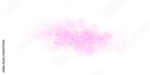 Fantastic pink smoke background. Magic pink smoke with glitter and small particles of twinkling stars. Fog with luminous particles. Pink vapor with stardust. Morning fog over land or water surface PNG