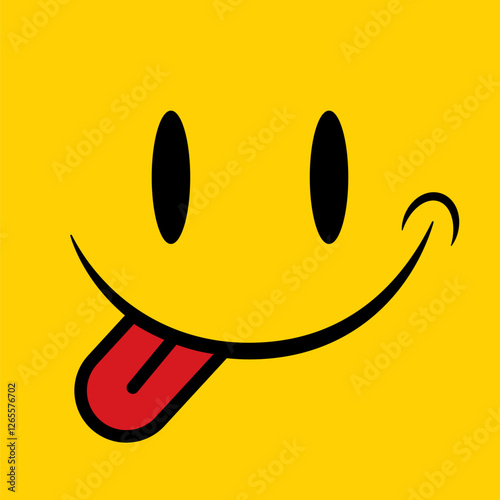 smiling emoji icon. funny yummy face with mouth and tongue gourmet enjoying taste and hungry. delicious, happy yellow character isolated cartoons symbol	