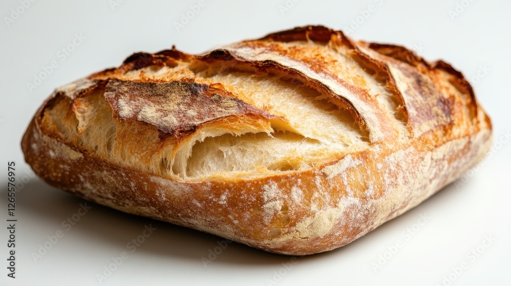 A beautifully crusty artisan loaf of bread sits elegantly on a clean surface, showcasing the texture and craftsmanship that goes into creating artisanal baked goods. A beautifully crusty artisan loaf of bread sits elegantly on a clean surface, showcasing the texture and craftsmanship that goes into creating artisanal baked goods.