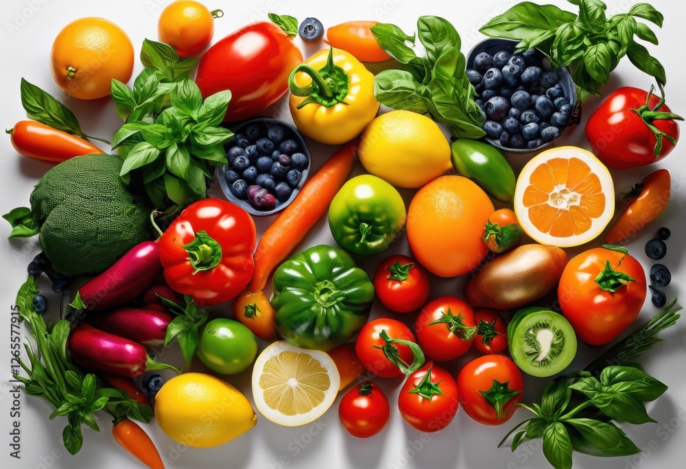 vibrant close fresh ingredients pure white background showcasing colorful herbs culinary inspiration, avocado, basil, berry, broccoli, carrot, caper vibrant close fresh ingredients pure white background showcasing colorful herbs culinary inspiration, avocado, basil, berry, broccoli, carrot, caper