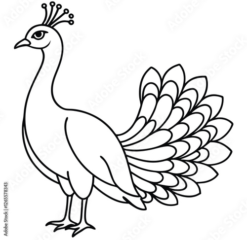 Cute cartoon peacock vector illustration, a beautiful bird with colorful feathers