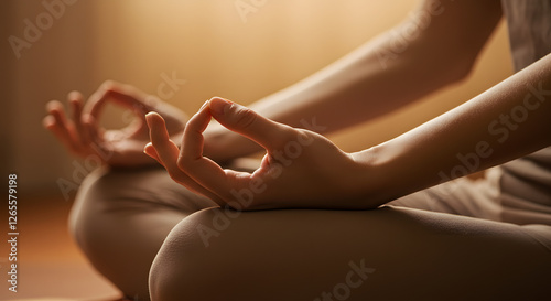Wallpaper Mural A close-up of a person’s hands in a meditative mudra position, resting on their lap Torontodigital.ca