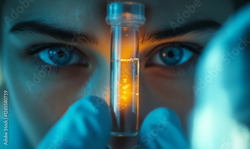 Biohacking Hope: A scientist holds a vial of glowing liquid, their eyes filled with both fear and hope, as they push the boundaries of genetic