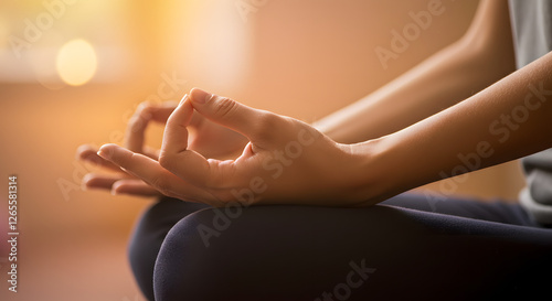 Wallpaper Mural  A close-up of a person’s hands in a meditative mudra position, resting on their lap Torontodigital.ca