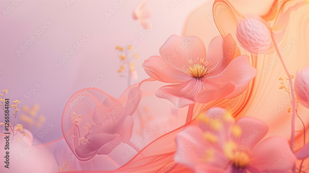 Soft pink flowers with delicate petals and flowing abstract background create serene and dreamy atmosphere. gentle hues evoke sense of tranquility and beauty Soft pink flowers with delicate petals and flowing abstract background create serene and dreamy atmosphere. gentle hues evoke sense of tranquility and beauty