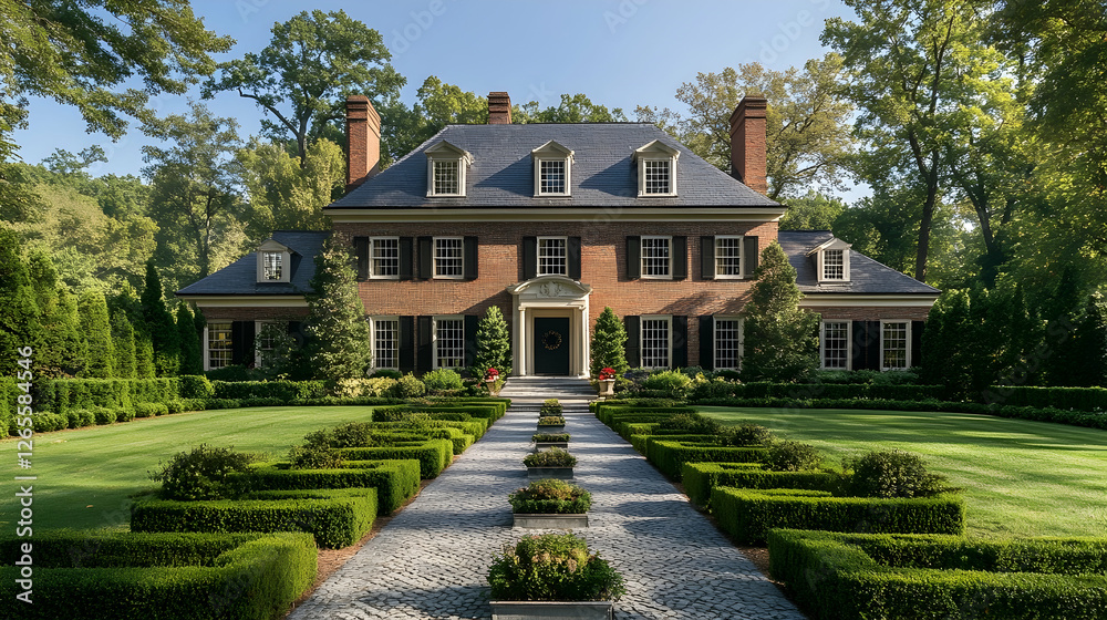 Fototapeta premium Maryland Colonial Manor with Historic Gardens, Traditional American Estate