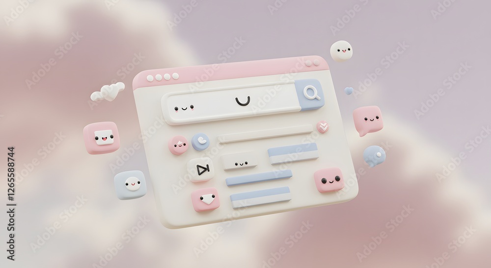 Cute 3d Search Window with Smiley Faces and Pastel Colors Cute 3d Search Window with Smiley Faces and Pastel Colors