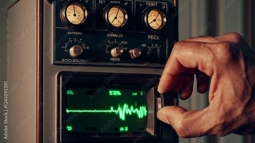 Vintage Oscilloscope: Retro Technology and Green Waveform Display
