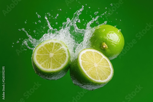 Refreshing lime slices floating with splashes