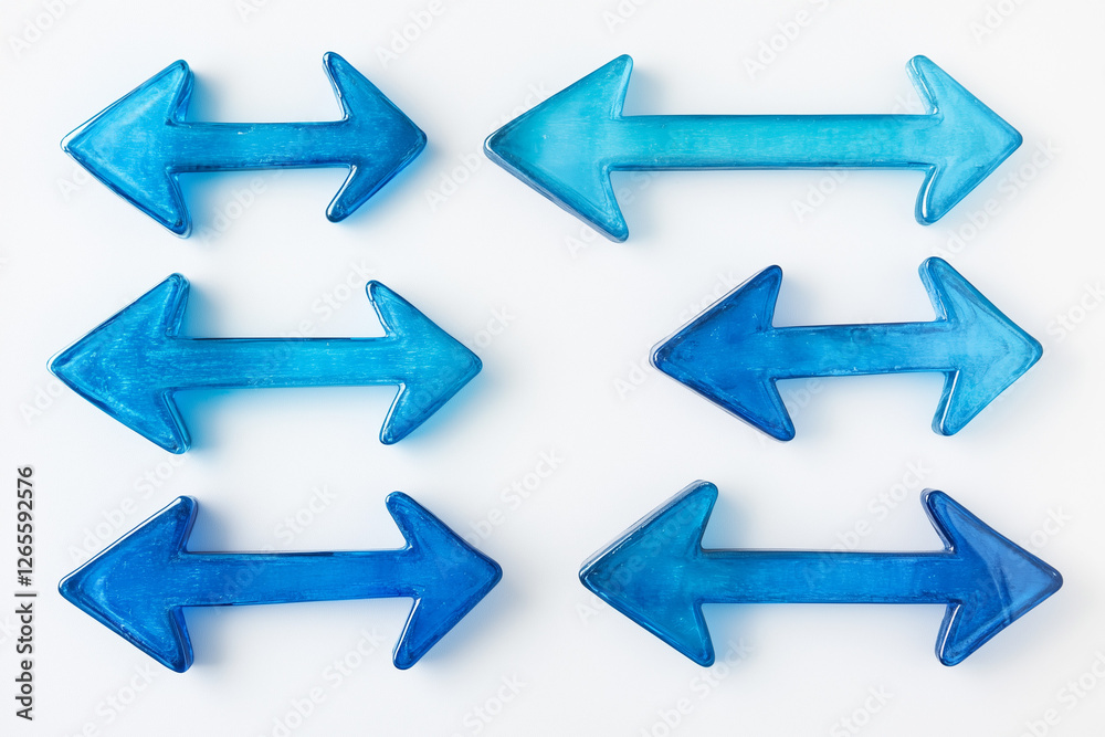 Set of Blue Directional Arrows Isolated White Set of Blue Directional Arrows Isolated White